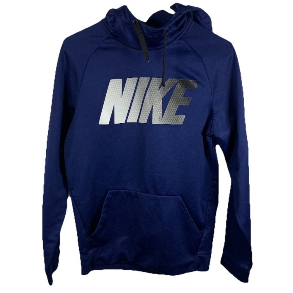 Nike Dri Fit Navy Blue‎ Pullover Hoodie Men S Spellout Athletic Workout EUC